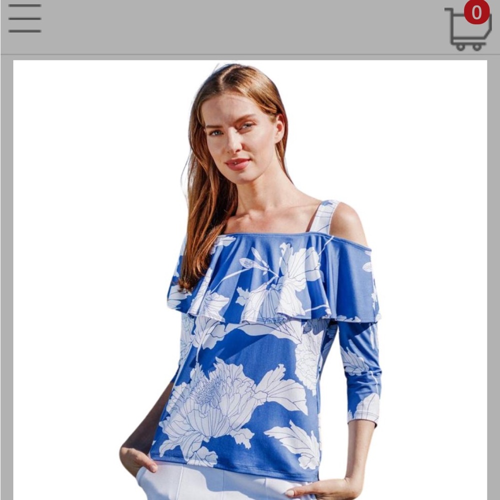 Clara Sun Woo Blue and White Floral Off-Shoulder Blouse